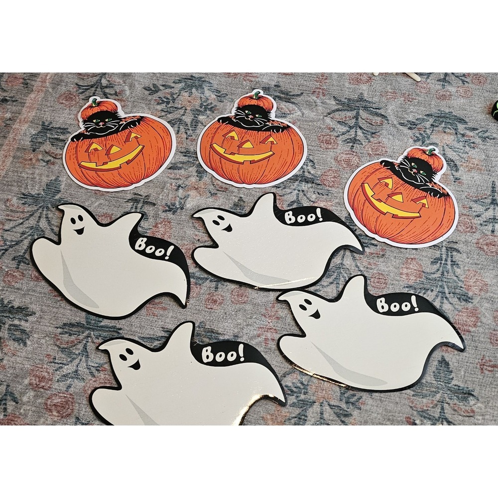 Vintage Halloween Placemats Ghost Cat/ Pumpkin. 18" x 11.5" Vinyl Set of 7